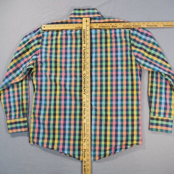 Ziggurat Shirt Mens Extra Large Green Blue Graph Check Flip Cuff Rainbow Maximal - Picture 6 of 10